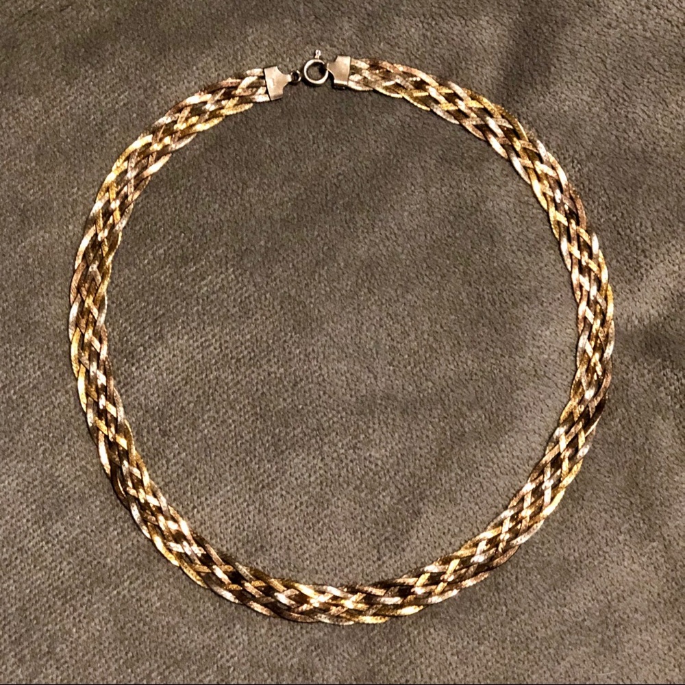 Tri-Colored Sterling Silver Braided Necklace